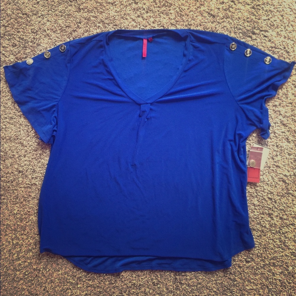 Blue Blouse with Button Accents 2XL
